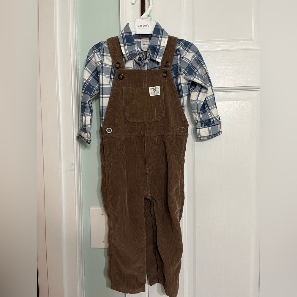 Boys Corduroy Overalls and Button Down Set